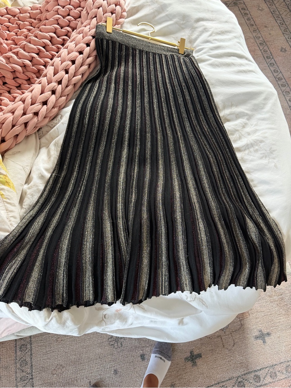 Scotch & Soda Black Metallic Pleated Midi Skirt